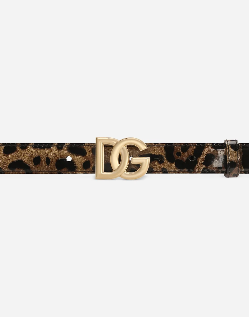 Leopard-print glossy calfskin belt with DG logo