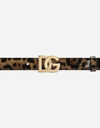 Leopard-print glossy calfskin belt with DG logo