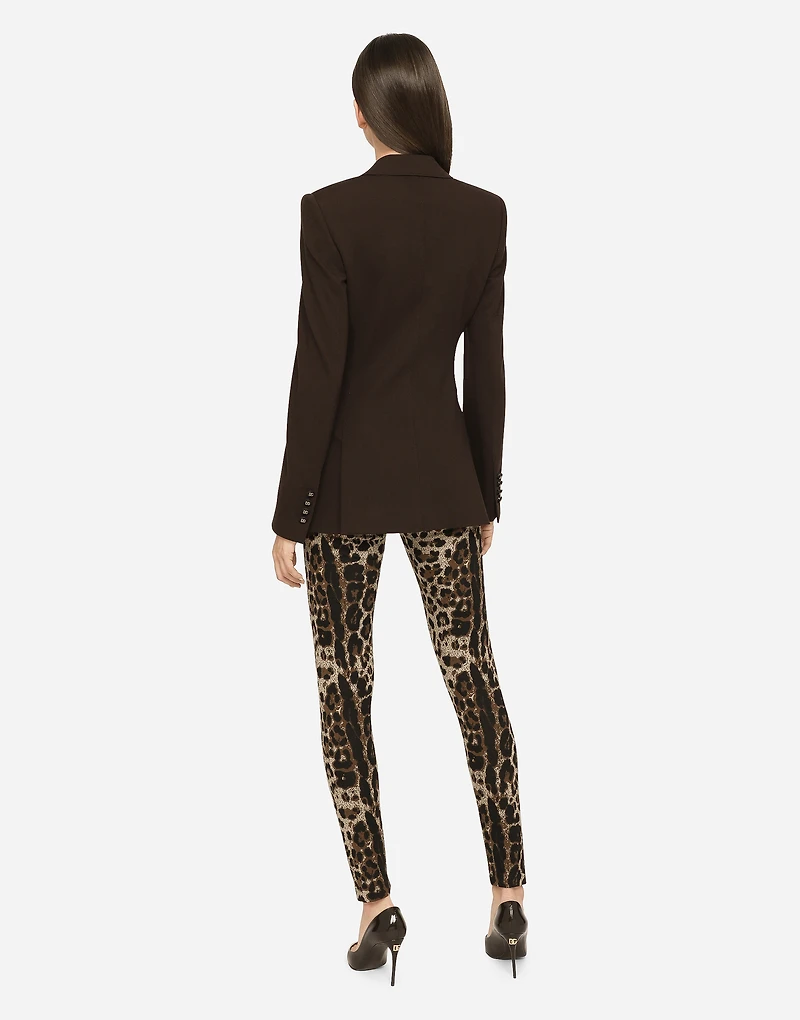 Jersey leggings with jacquard leopard design