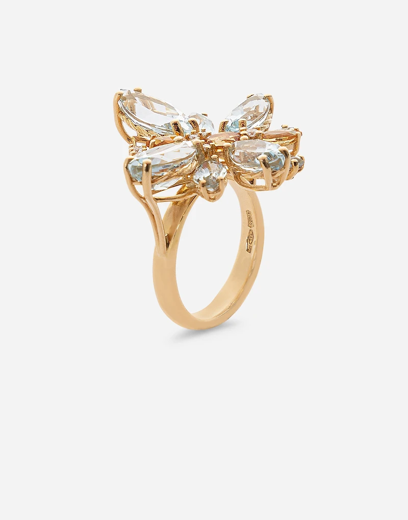 Butterfly Ring 18-carat yellow gold, aquamarines, citrines, and diamonds