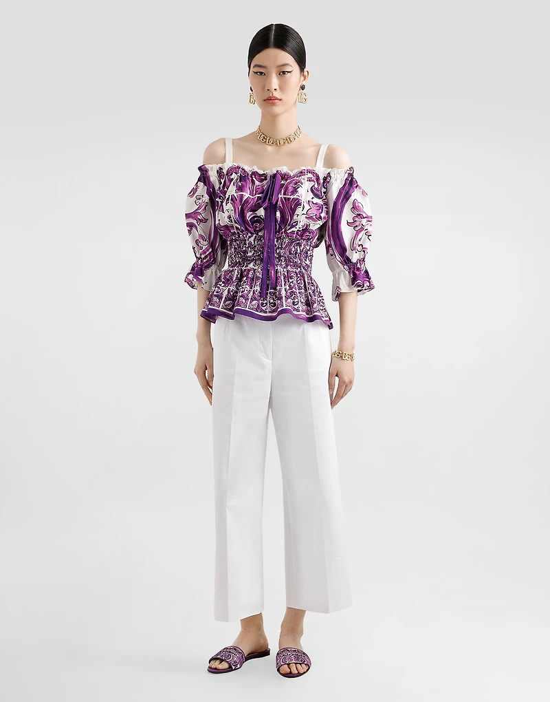 Majolica-print poplin top