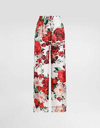 Satin pajama pants with rose print