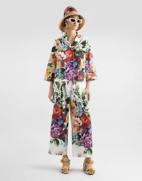 Flower-bouquet print poplin shirt