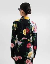 Peony and rose-print charmeuse shirt
