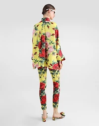 Oversize bouquet-print silk twill shirt