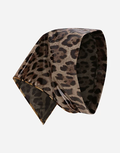 Leopard-print coated satin triangle veil