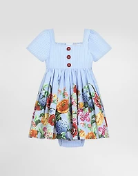 Striped poplin dress with floral print