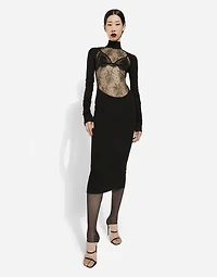 Jersey calf-length dress with Chantilly lace insert