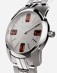 Steel and rhodolite watch