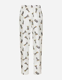 Silk twill jogging pants with chess-piece print