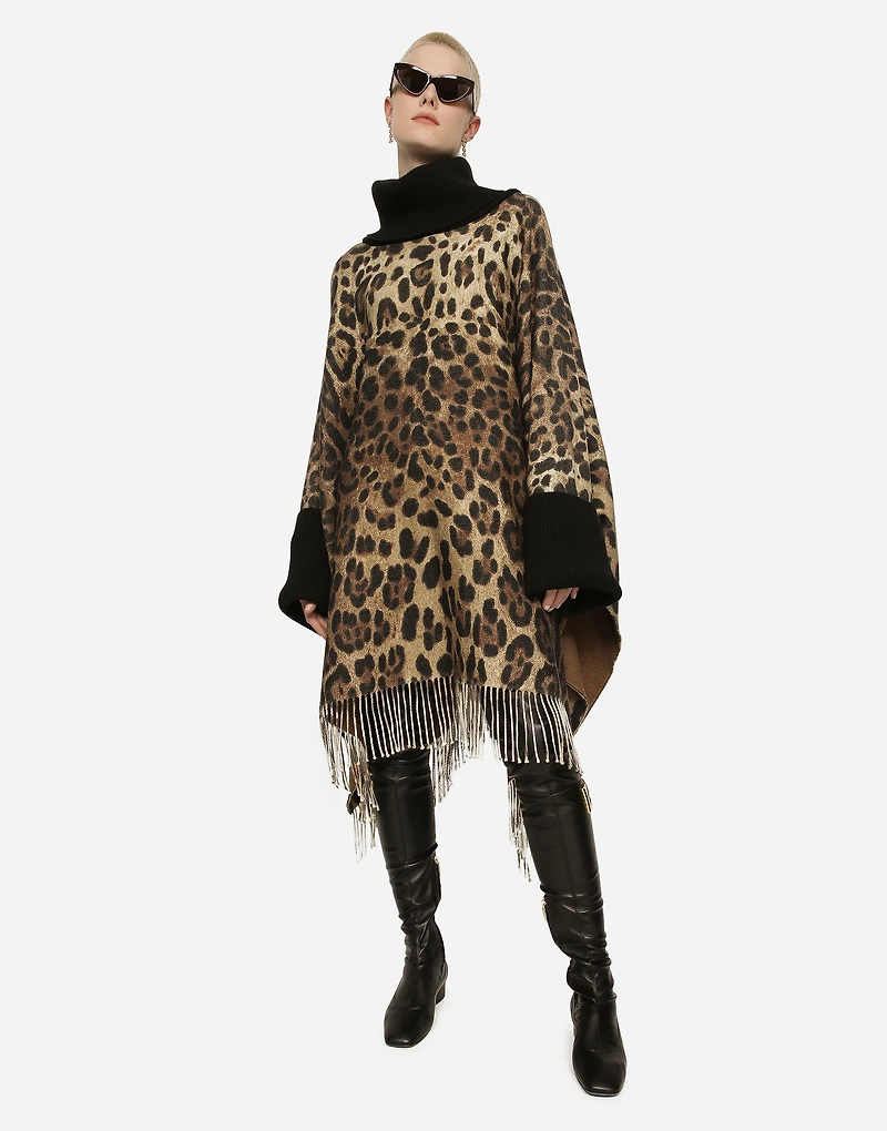Cashmere and wool poncho with fringing