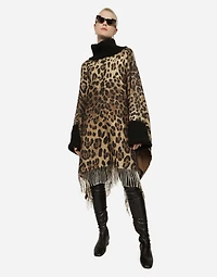 Cashmere and wool poncho with fringing