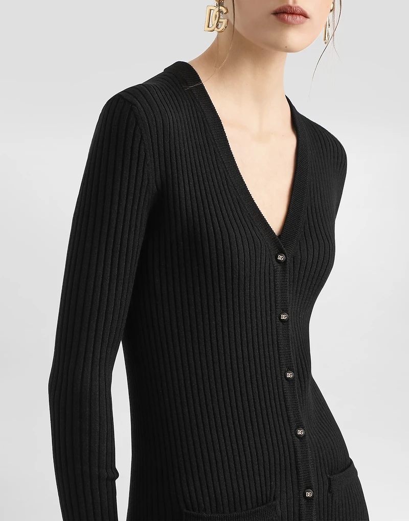 Long ribbed wool cardigan