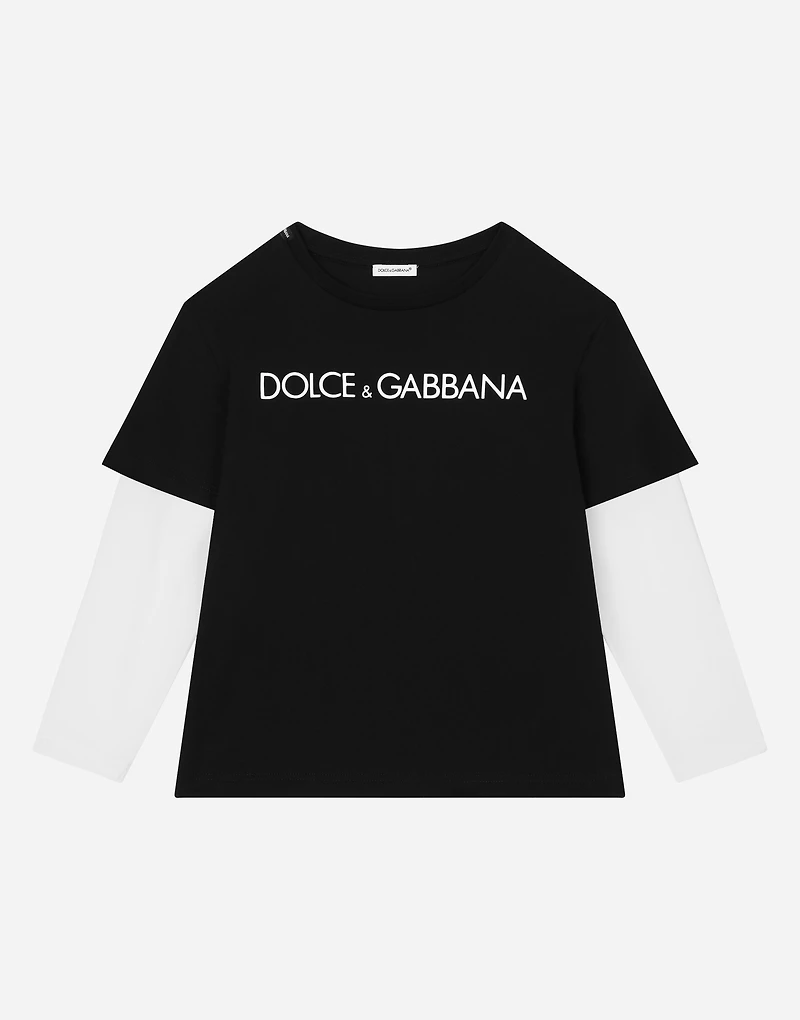 Long-sleeved jersey T-shirt with logo print