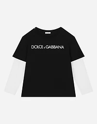 Long-sleeved jersey T-shirt with logo print