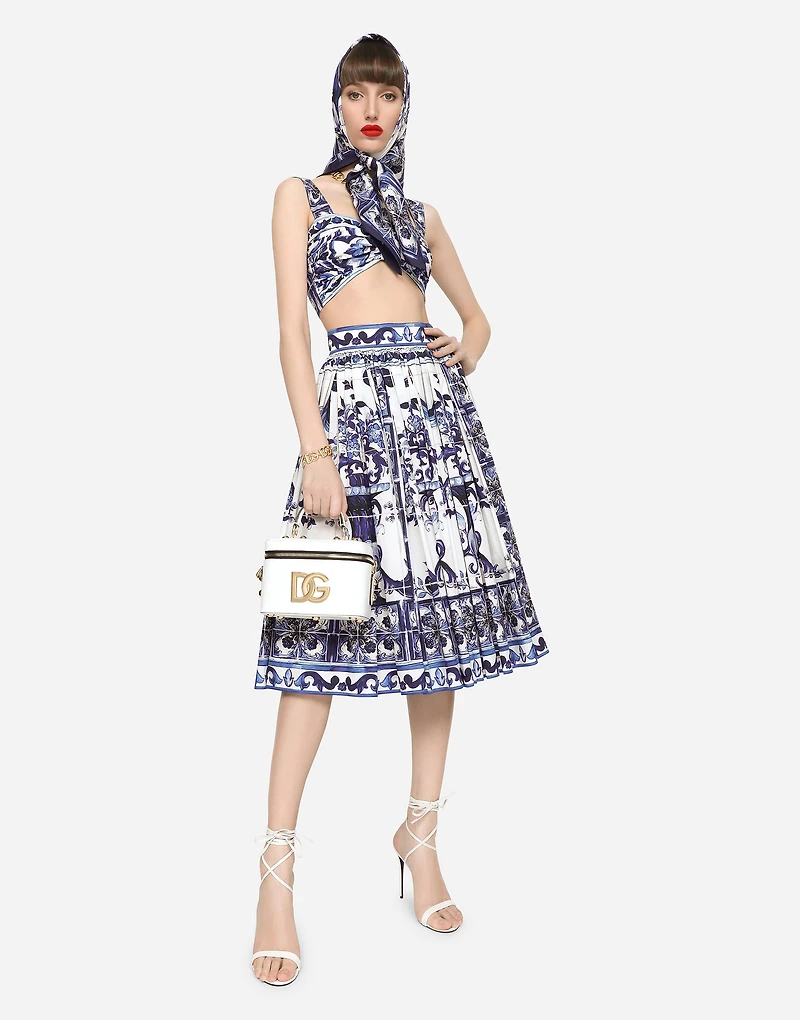 Poplin midi skirt with majolica print