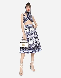 Poplin midi skirt with majolica print