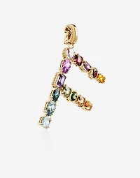 Charm F Lettering 18-carat yellow gold and multicolored gems