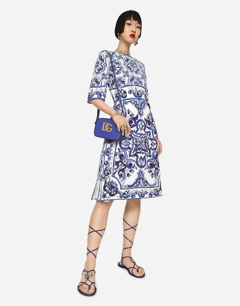 Majolica-print charmeuse midi dress