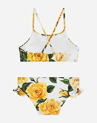 Spandex 2-piece swimsuit with yellow rose print