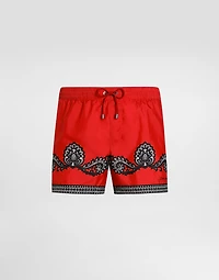 Short swim trunks with bandanna print