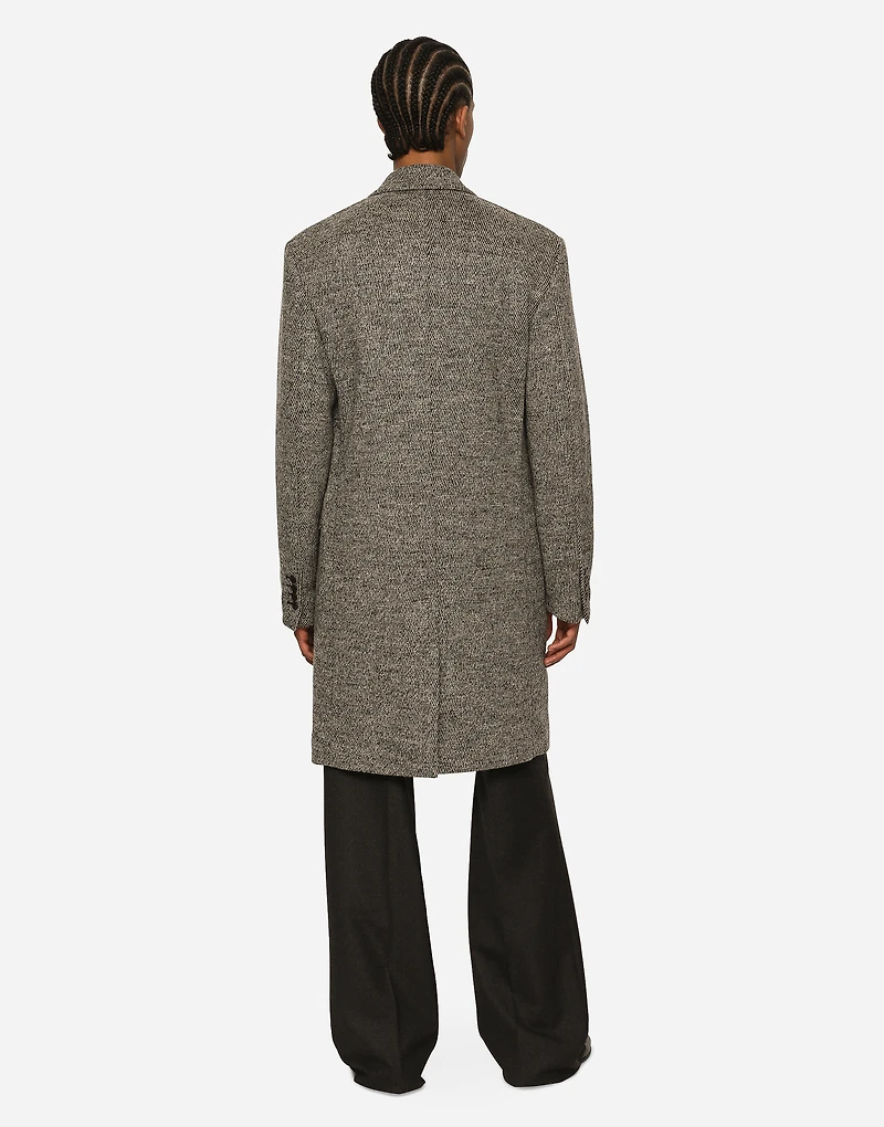 Single-breasted melange diagonal-weave wool coat