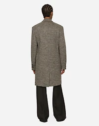 Single-breasted melange diagonal-weave wool coat