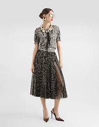 Tulle midi circle skirt with micro-sequin embroidery