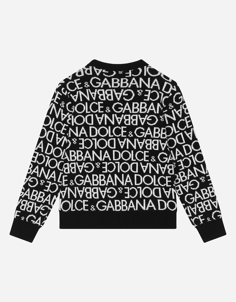 Knit cardigan with all-over jacquard logo