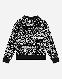 Knit cardigan with all-over jacquard logo