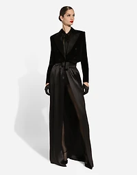 Long silk satin skirt with slit