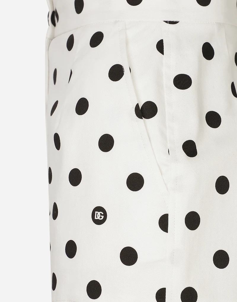 High-waisted cotton shorts with polka-dot print
