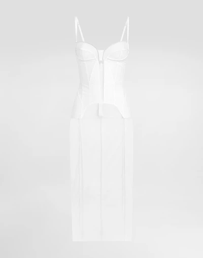 Tulle calf-length dress with corset details