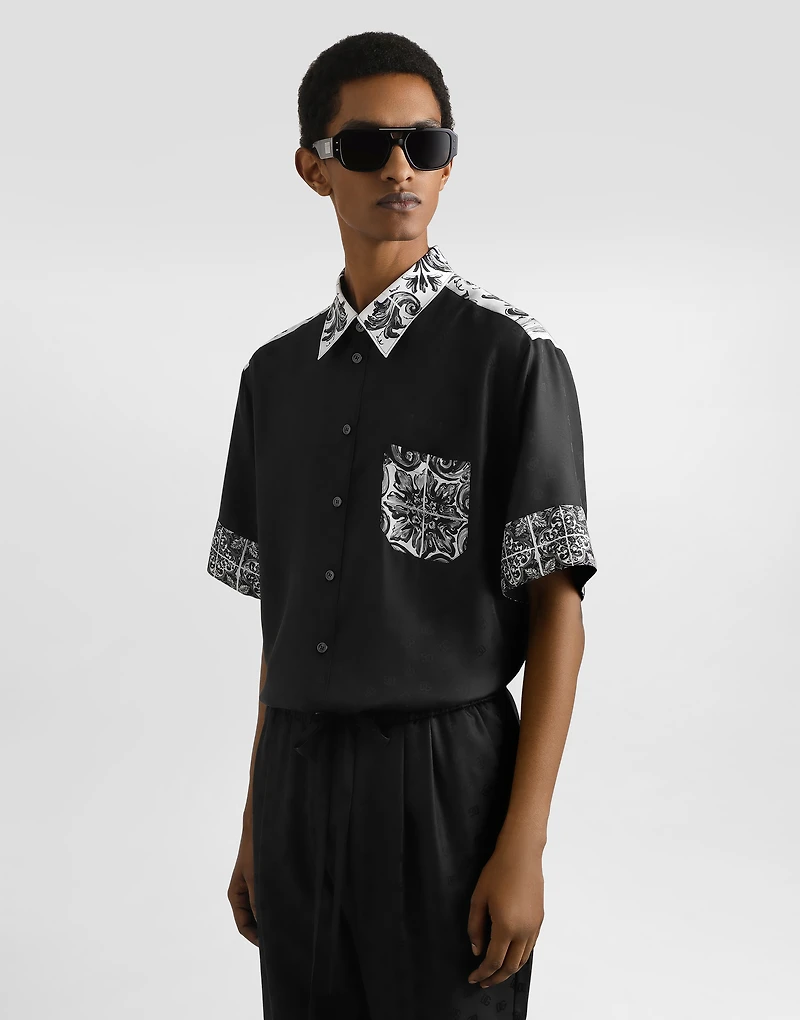 Majolica-print hawaii silk jacquard shirt