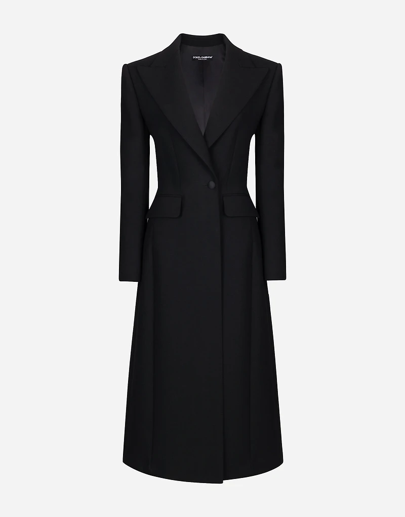 Long single-breasted wool cady coat