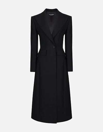 Long single-breasted wool cady coat