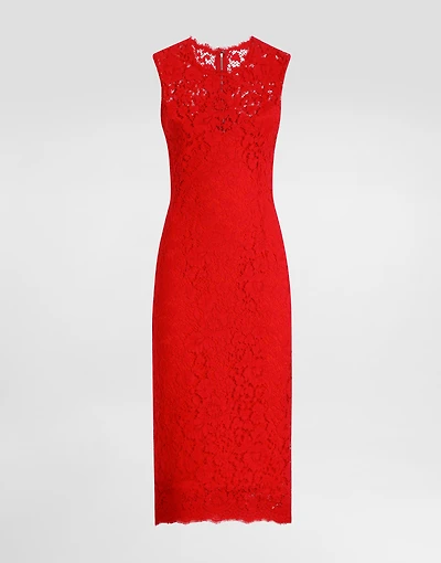 Calf-length sheath dress floral cordonetto lace