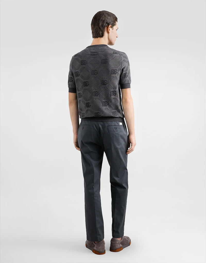 Silk round-neck sweater with jacquard logo