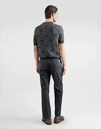 Silk round-neck sweater with jacquard logo