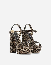 Satin platform sandals with fusible rhinestones