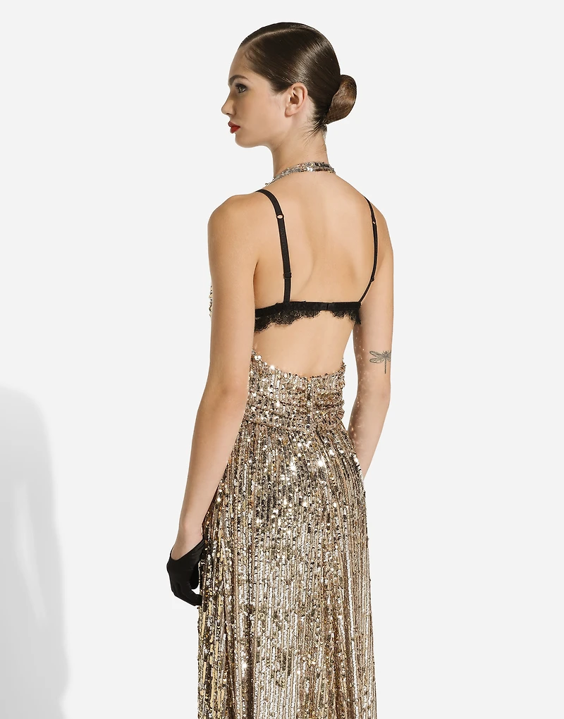 Long sequined dress with slit