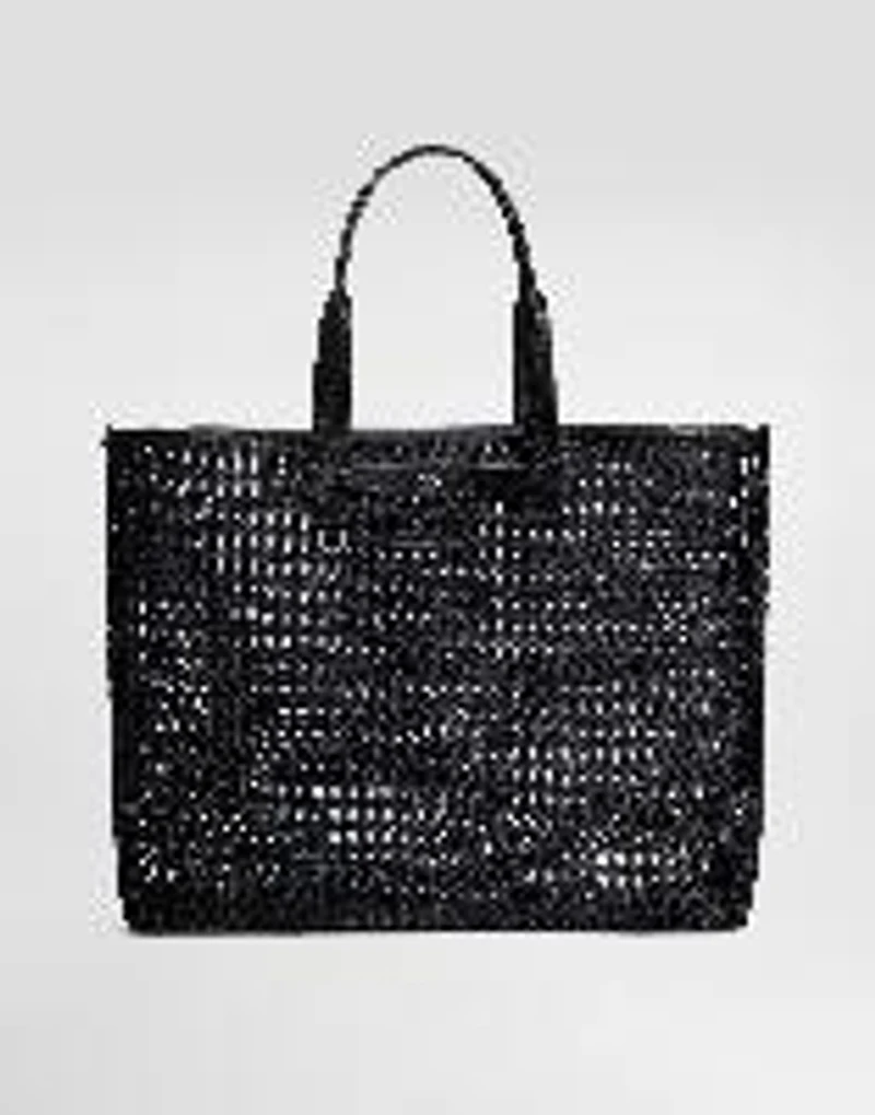 Woven mesh and calfskin shopper