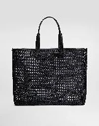 Woven mesh and calfskin shopper