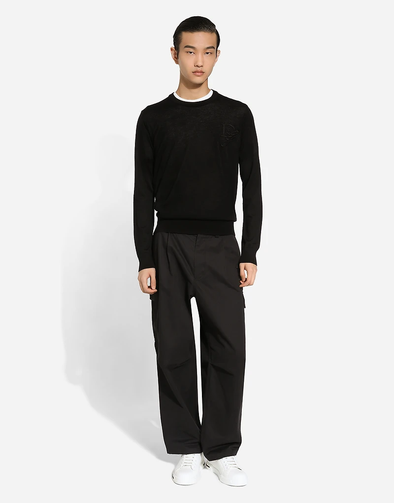 Cashmere round-neck sweater with DG embroidery