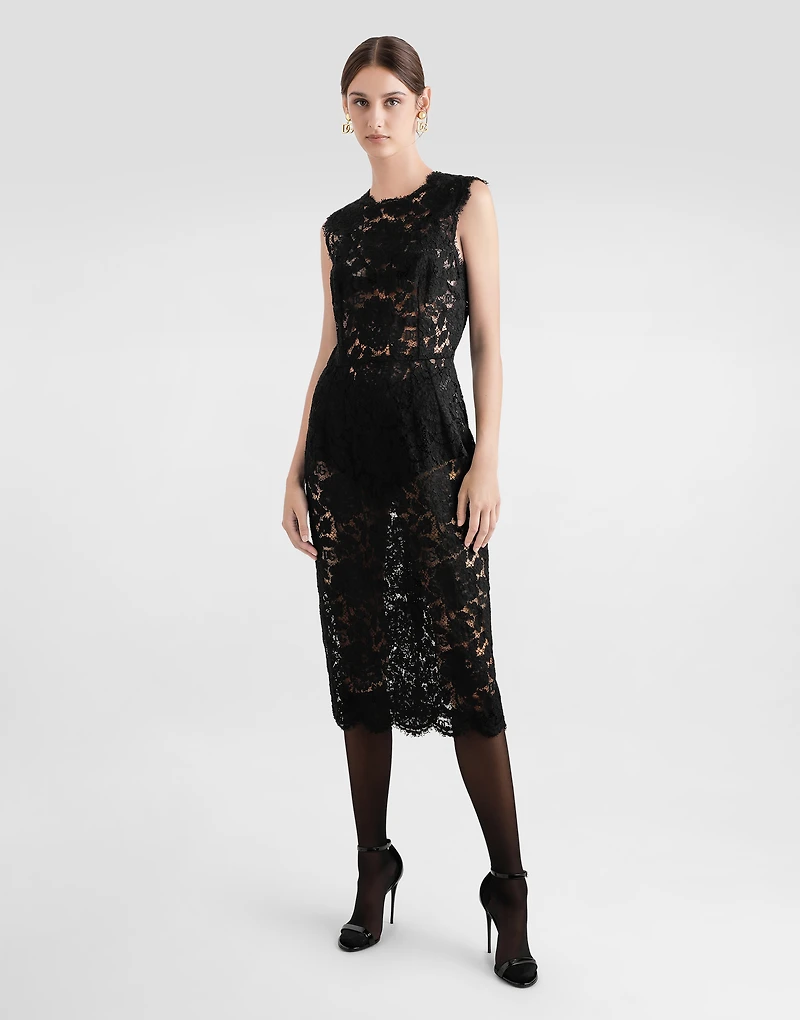 Branded stretch lace calf-length dress