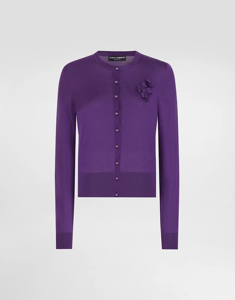 Silk round-neck cardigan