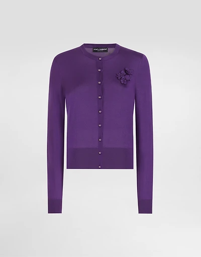 Silk round-neck cardigan