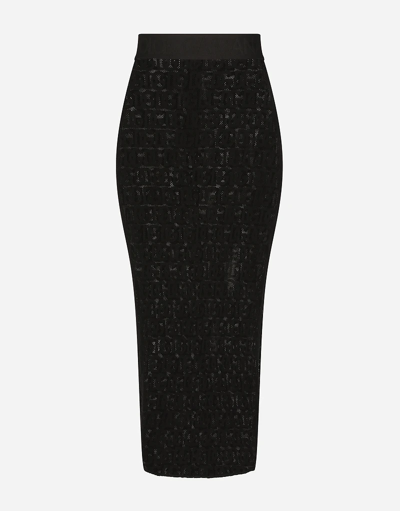 Tulle calf-length skirt with all-over DG logo