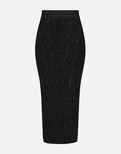 Tulle calf-length skirt with all-over DG logo