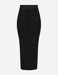 Tulle calf-length skirt with all-over DG logo